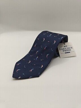 NWT Lazyjack Press Silk Tie Foreplay Golfer Swing Novelty Navy Blue Pink Italy